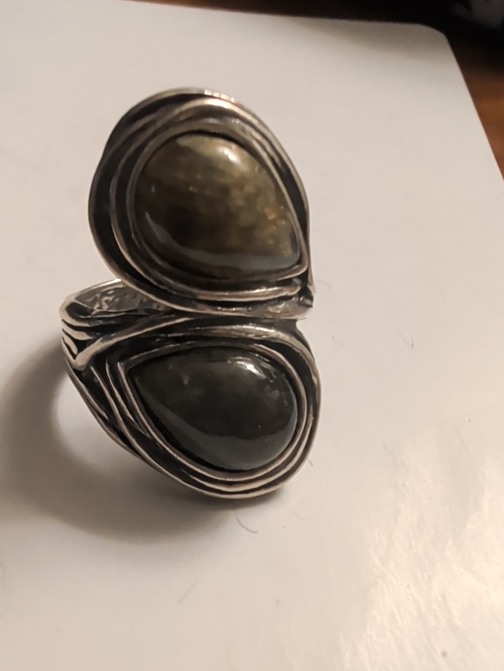 Vintage Sterling silver ring Tourmaline two stones size 5 Israel Vintage
